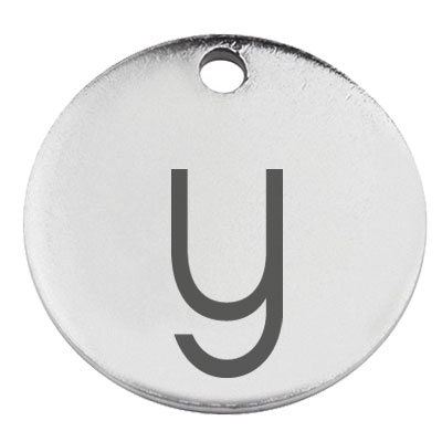 Stainless steel pendant, round, diameter 15 mm, motif letter y, silver-coloured 