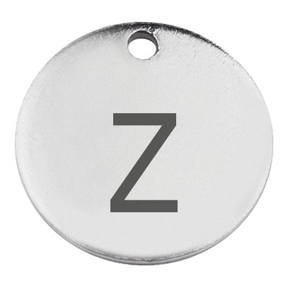 Stainless steel pendant, round, diameter 15 mm, motif letter z, silver-coloured 