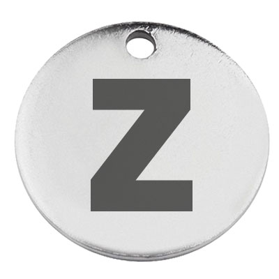 Pendentif en acier inoxydable, rond, diamètre 15 mm, motif lettre Z, argenté 