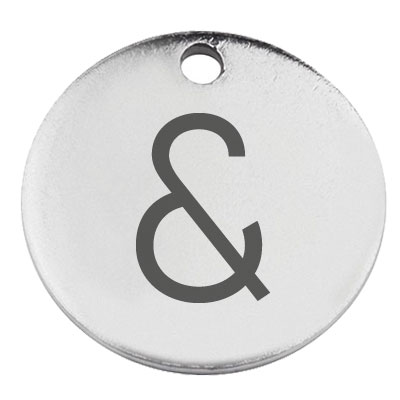 Stainless steel pendant, round, diameter 15 mm, motif punctuation mark &, silver-coloured 