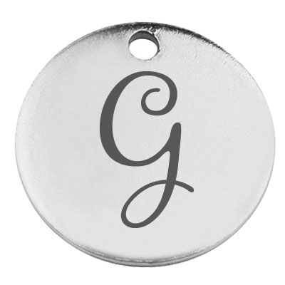 Pendentif en acier inoxydable, rond, diamètre 15 mm, motif lettre G, argenté 