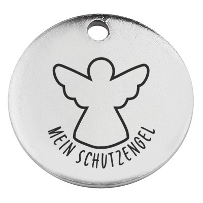 Stainless steel pendant, round, diameter 15 mm, motif My Guardian Angel, silver-coloured 