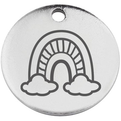 Stainless steel pendant, round, diameter 15 mm, motif "Rainbow", silver-coloured 