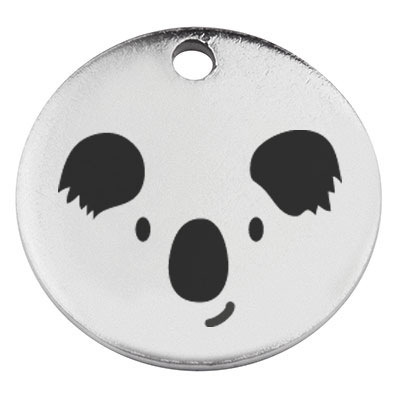 Stainless steel pendant, round, diameter 15 mm, motif "Koala", silver-coloured 