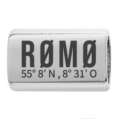 Long intermediate piece with engraving "Romo", 22.0 x 13.0 mm, silver-plated, suitable for 5 mm sail rope 