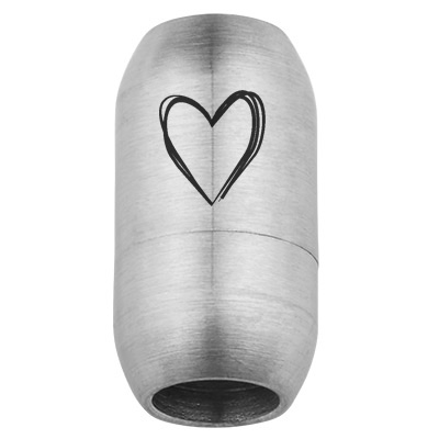 Fermoir magnétique en acier fin pour rubans de 6 mm, taille du fermoir 19 x 10 mm, motif coeur, argenté 