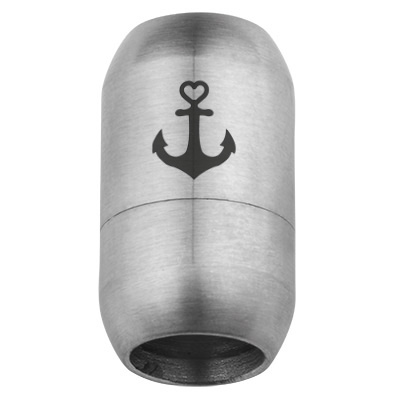 Stainless steel magnetic clasp for 8 mm straps, clasp size 21 x 12 mm, anchor motif, silver-coloured 