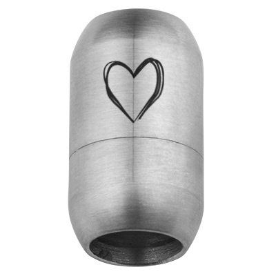 Fermoir magnétique en acier fin pour rubans de 8 mm, dimensions du fermoir 21 x 12 mm, motif coeur, argenté 