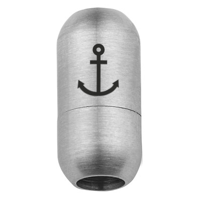 Stainless steel magnetic clasp for 5 mm straps, clasp size 18.5 x 9 mm, anchor motif, silver-coloured 