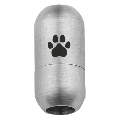 Stainless steel magnetic clasp for 5 mm straps, clasp size 18.5 x 9 mm, paw motif, silver-coloured 