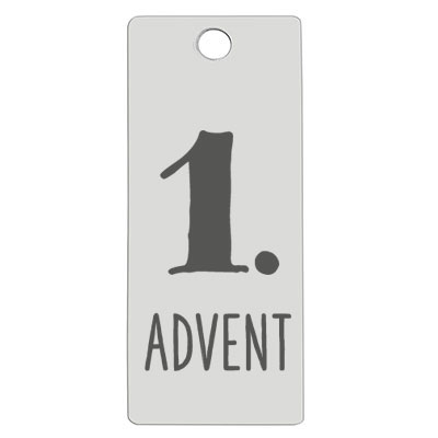 Stainless steel pendant, rectangle, 16 x 38 mm, motif: 1st Advent, silver-coloured 