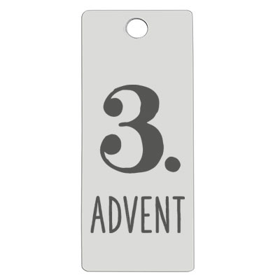 Stainless steel pendant, rectangle, 16 x 38 mm, motif: 3rd Advent, silver-coloured 