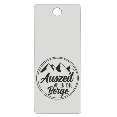 Stainless steel pendant, rectangle, 16 x 38 mm, motif: Time out in the mountains, silver-coloured 