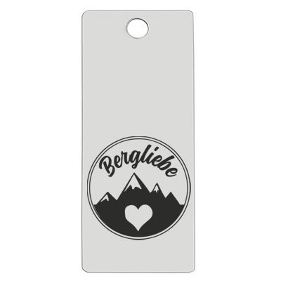 Stainless steel pendant, rectangle, 16 x 38 mm, motif: Mountain love, silver-coloured 