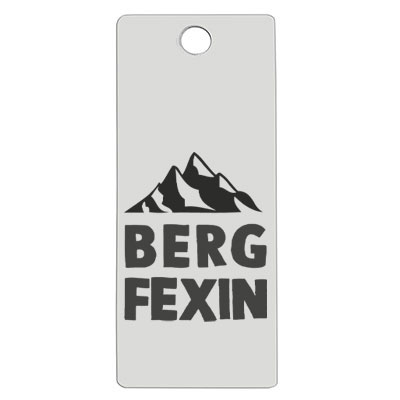 Stainless steel pendant, rectangle, 16 x 38 mm, motif: mountain fairy, silver-coloured 
