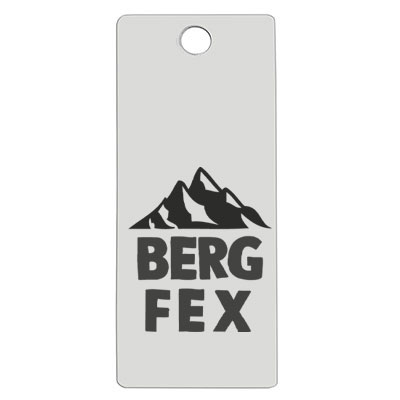 Stainless steel pendant, rectangle, 16 x 38 mm, motif: mountain fex, silver-coloured 