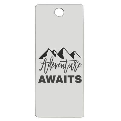 Stainless steel pendant, rectangle, 16 x 38 mm, motif: Adventure Awaits, silver-coloured 