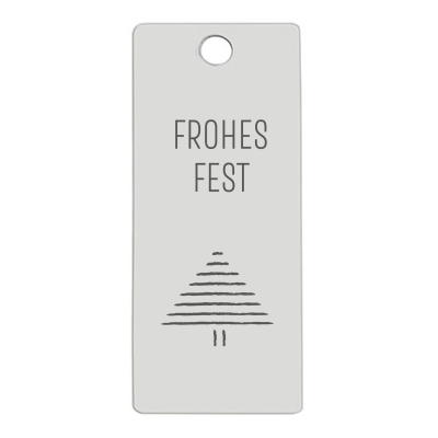Pendentif en acier inoxydable, rectangle, 16 x 38 mm, motif : Joyeux Noël, argenté 