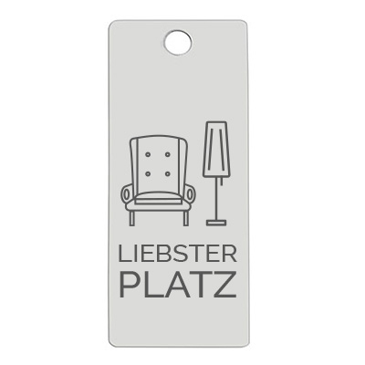 Stainless steel pendant, rectangle, 16 x 38 mm, motif: Dearest Place, silver-coloured 