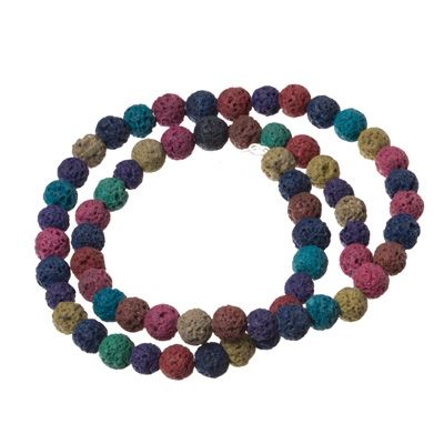 Strand of lava beads, round, 6 mm, multicolour 