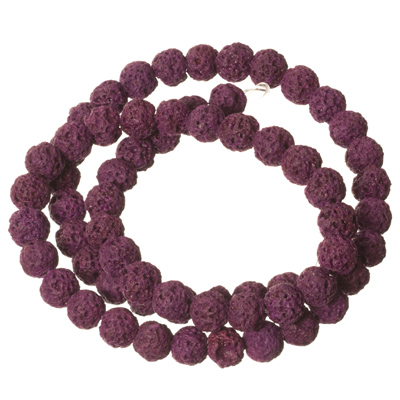 Strand of lava beads, round, 6 mm, purple 