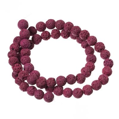 Strand of lava beads, round, 6 mm, pink 