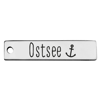 Stainless steel pendant, rectangle, 40 x 9 mm, motif: Baltic Sea , silver-coloured 