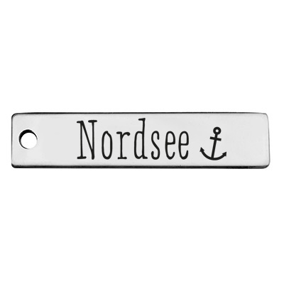 Stainless steel pendant, rectangle, 40 x 9 mm, motif: North Sea, silver-coloured 