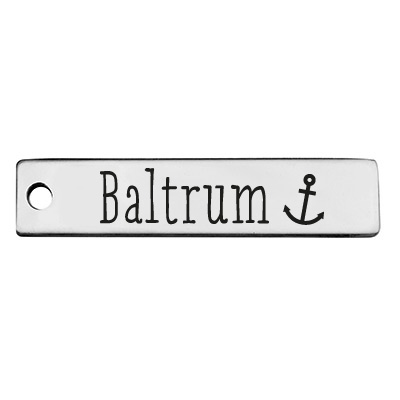 Stainless steel pendant, rectangle, 40 x 9 mm, motif: Baltrum, silver-coloured 