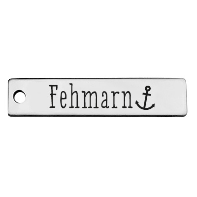 Stainless steel pendant, rectangle, 40 x 9 mm, motif: Fehmarn, silver-coloured 