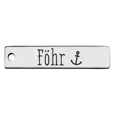 Stainless steel pendant, rectangle, 40 x 9 mm, motif: Föhr, silver-coloured 