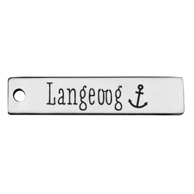 Stainless steel pendant, rectangle, 40 x 9 mm, motif: Langeoog, silver-coloured 