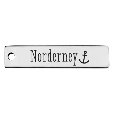 Stainless steel pendant, rectangle, 40 x 9 mm, motif: Norderney, silver-coloured 