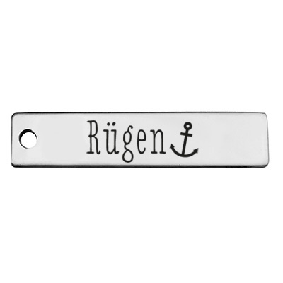 Stainless steel pendant, rectangle, 40 x 9 mm, motif: Ruegen, silver-coloured 
