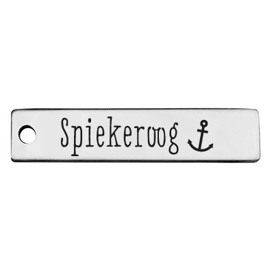 Stainless steel pendant, rectangle, 40 x 9 mm, motif: Spiekeroog, silver-coloured 