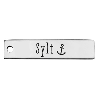 Stainless steel pendant, rectangle, 40 x 9 mm, motif: Sylt, silver-coloured 