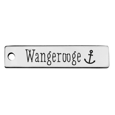 Stainless steel pendant, rectangle, 40 x 9 mm, motif: Wangerooge, silver-coloured 