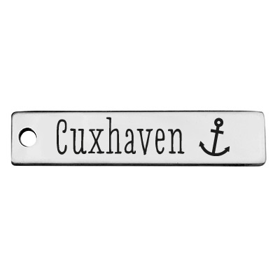 Stainless steel pendant, rectangle, 40 x 9 mm, motif: Cuxhaven, silver-coloured 