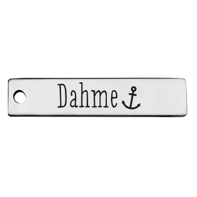 Stainless steel pendant, rectangle, 40 x 9 mm, motif: Dahme, silver-coloured 
