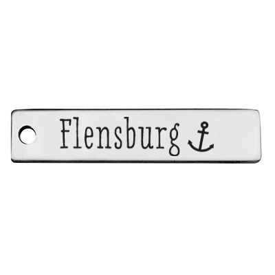 Stainless steel pendant, rectangle, 40 x 9 mm, motif: Flensburg, silver-coloured 