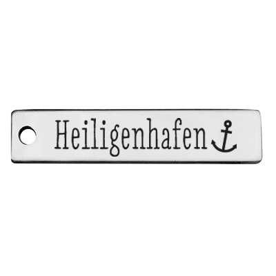Stainless steel pendant, rectangle, 40 x 9 mm, motif: Heiligenhafen, silver-coloured 
