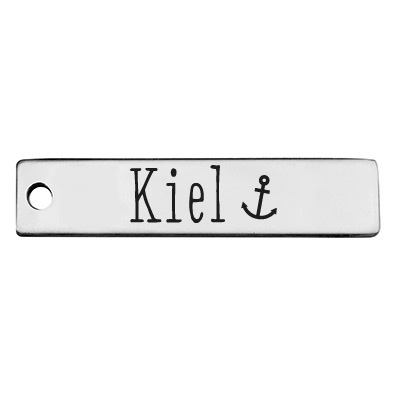 Stainless steel pendant, rectangle, 40 x 9 mm, motif: Kiel, silver-coloured 