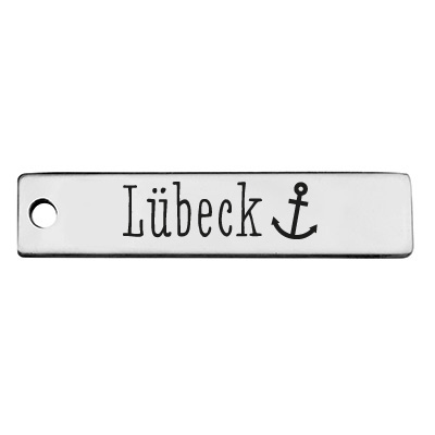 Stainless steel pendant, rectangle, 40 x 9 mm, motif: Lübeck, silver-coloured 