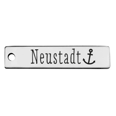 Stainless steel pendant, rectangle, 40 x 9 mm, motif: Neustadt, silver-coloured 