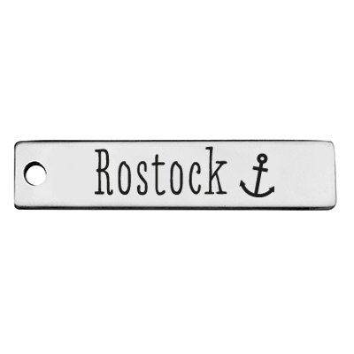 Stainless steel pendant, rectangle, 40 x 9 mm, motif: Rostock, silver-coloured 
