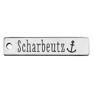Stainless steel pendant, rectangle, 40 x 9 mm, motif: Scharbeutz, silver-coloured 