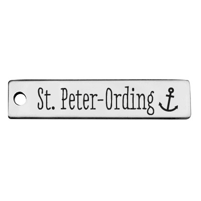 Stainless steel pendant, rectangle, 40 x 9 mm, motif: St. Peter-Ording, silver-coloured 
