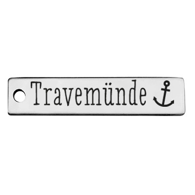 Stainless steel pendant, rectangle, 40 x 9 mm, motif: Travemünde, silver-coloured 