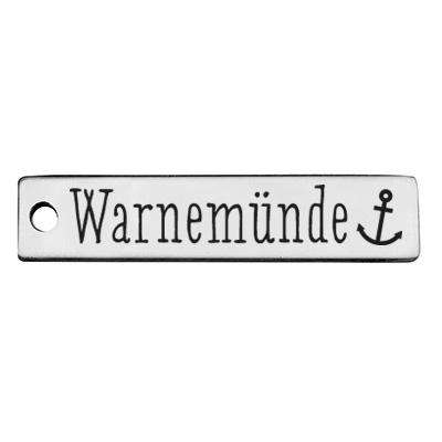 Stainless steel pendant, rectangle, 40 x 9 mm, motif: Warnemünde, silver-coloured 