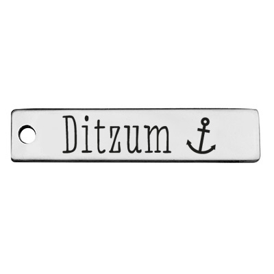 Stainless steel pendant, rectangle, 40 x 9 mm, motif: Ditzum , silver-coloured 